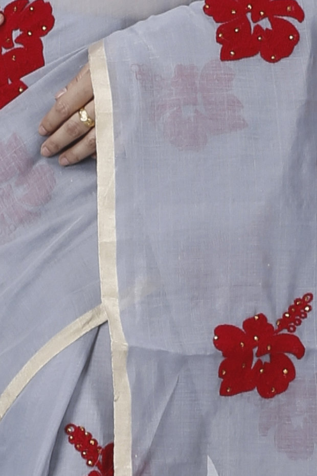 Ash Blended Cotton Joba Hand Loom Saree (1272)